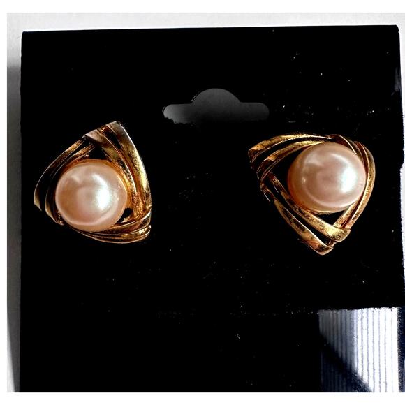 RICHELIEU Joseph H Meyer & Bros Earrings Gold tone Pearls Signed Estate Jewelry - Picture 2 of 10